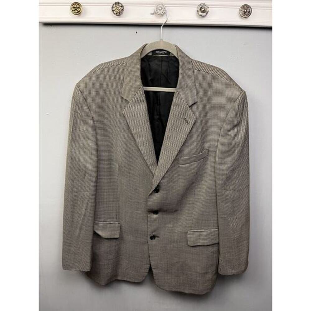 Vintage‎ Gianfranco Ruffini Italy Wool Blazer Mens 46R Gray Geometric FLAW